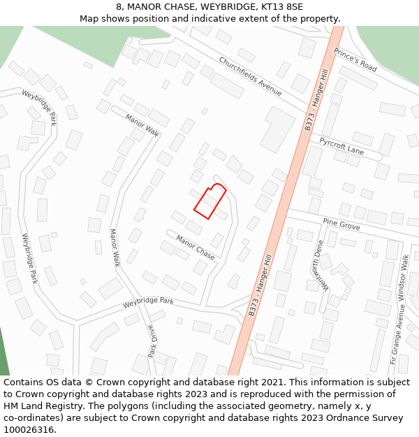 8, MANOR CHASE, WEYBRIDGE, KT13 8SE: Location map and indicative extent of plot