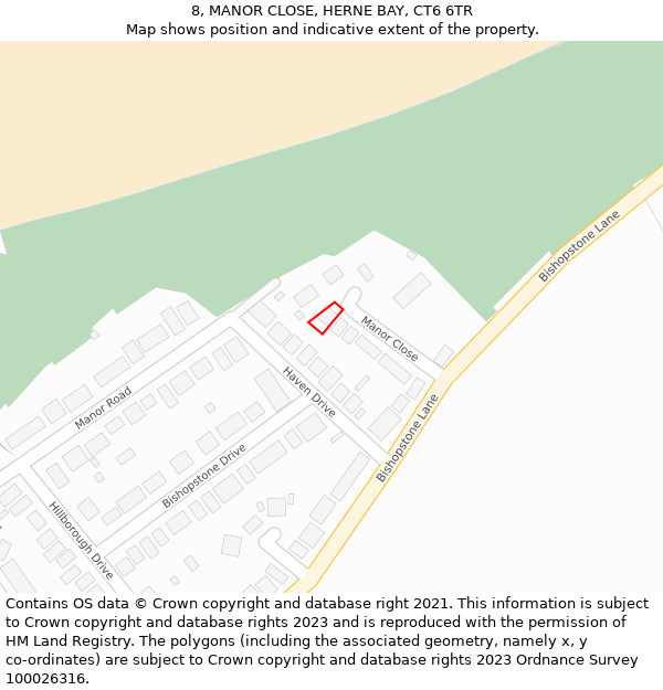 8, MANOR CLOSE, HERNE BAY, CT6 6TR: Location map and indicative extent of plot