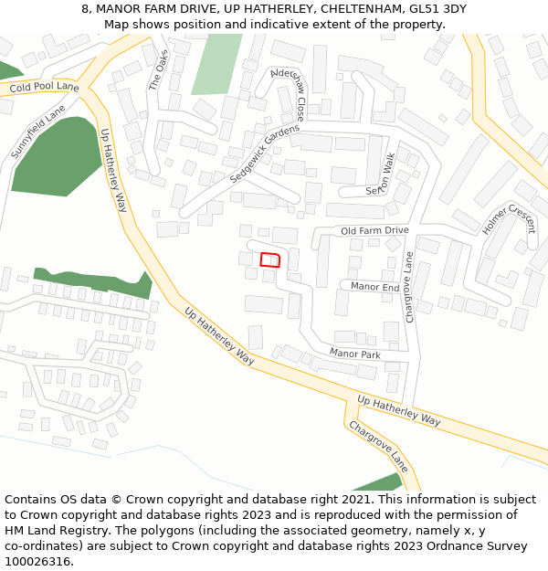 8, MANOR FARM DRIVE, UP HATHERLEY, CHELTENHAM, GL51 3DY: Location map and indicative extent of plot