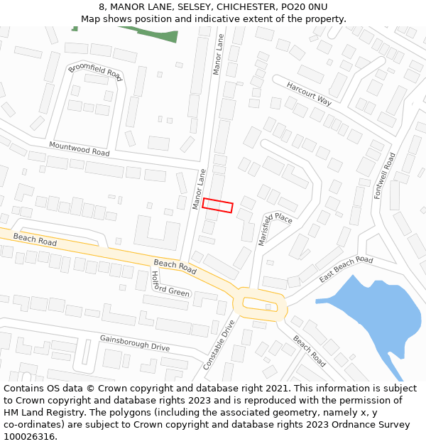 8, MANOR LANE, SELSEY, CHICHESTER, PO20 0NU: Location map and indicative extent of plot