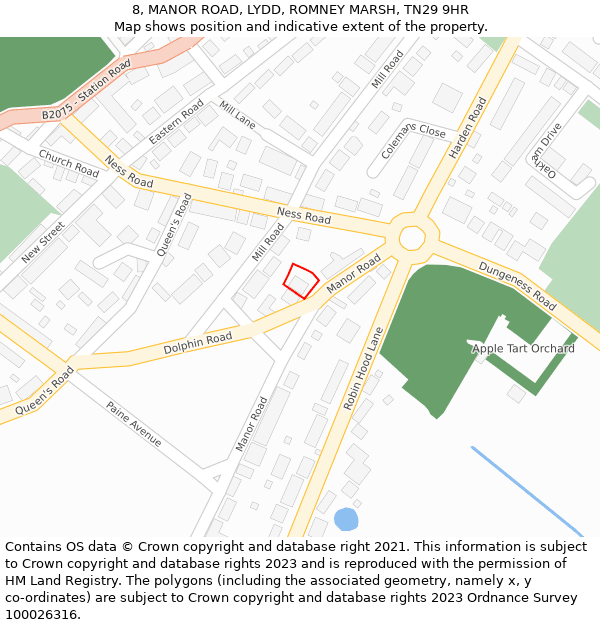 8, MANOR ROAD, LYDD, ROMNEY MARSH, TN29 9HR: Location map and indicative extent of plot