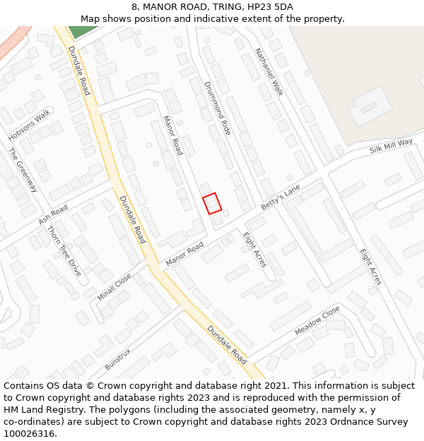 8, MANOR ROAD, TRING, HP23 5DA: Location map and indicative extent of plot