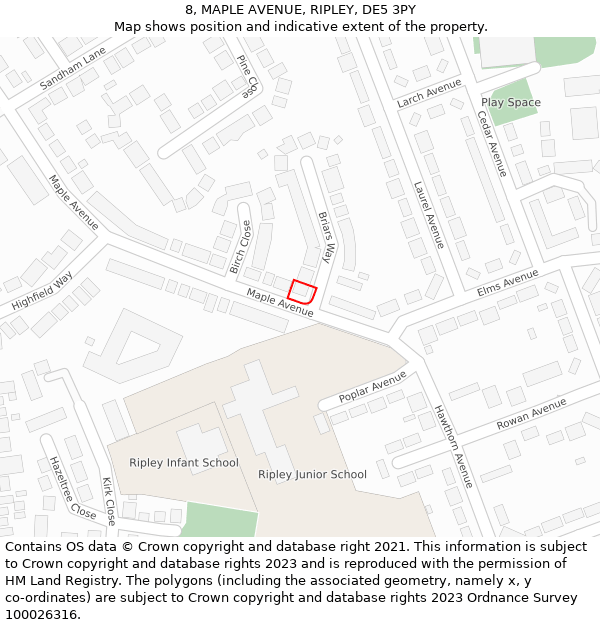 8, MAPLE AVENUE, RIPLEY, DE5 3PY: Location map and indicative extent of plot