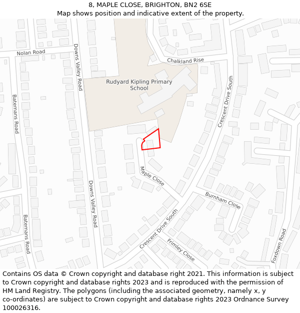 8, MAPLE CLOSE, BRIGHTON, BN2 6SE: Location map and indicative extent of plot