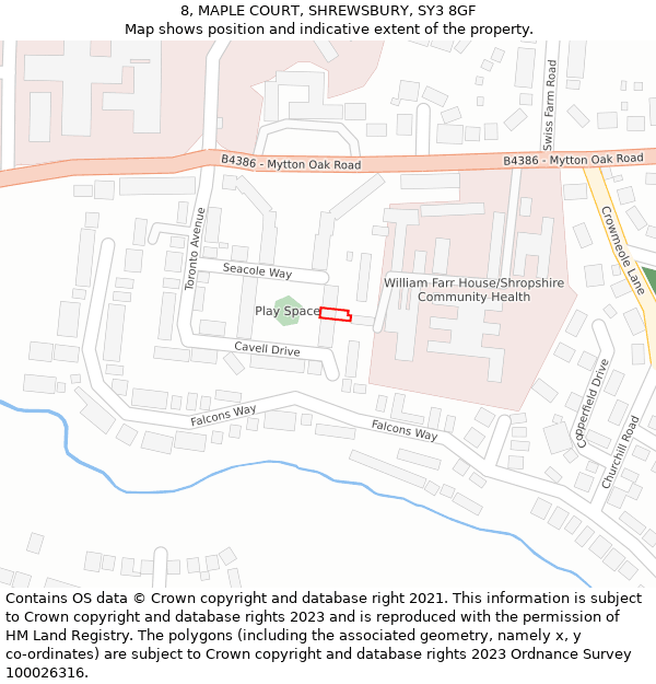 8, MAPLE COURT, SHREWSBURY, SY3 8GF: Location map and indicative extent of plot