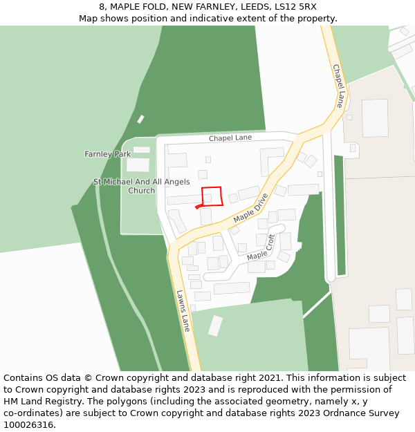 8, MAPLE FOLD, NEW FARNLEY, LEEDS, LS12 5RX: Location map and indicative extent of plot