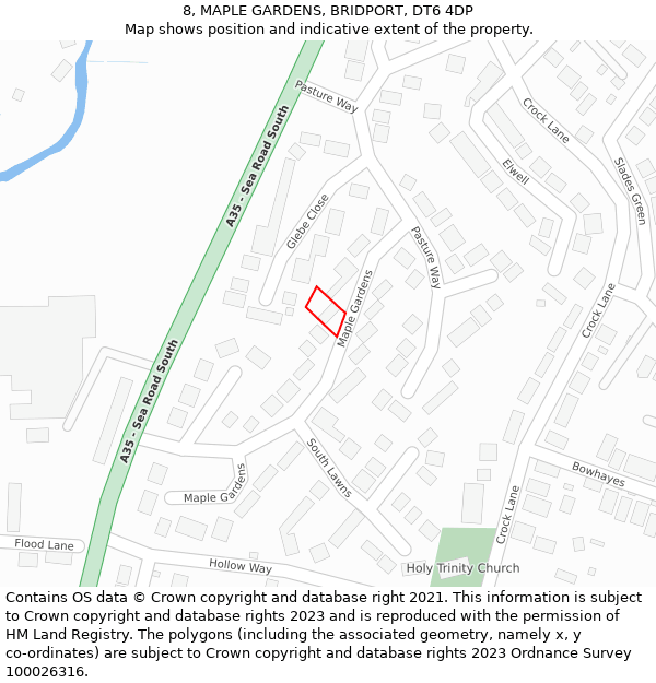 8, MAPLE GARDENS, BRIDPORT, DT6 4DP: Location map and indicative extent of plot