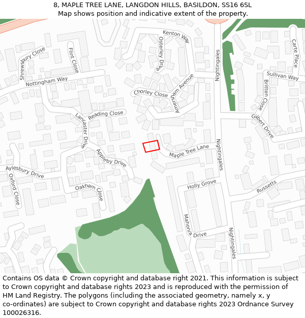8, MAPLE TREE LANE, LANGDON HILLS, BASILDON, SS16 6SL: Location map and indicative extent of plot