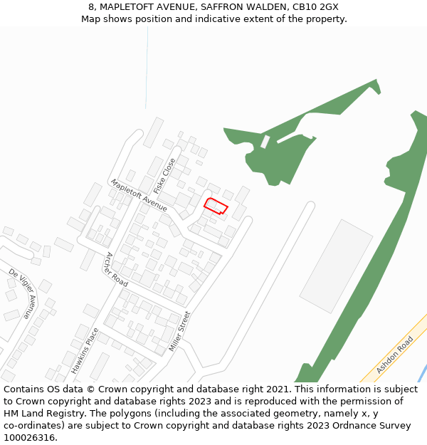 8, MAPLETOFT AVENUE, SAFFRON WALDEN, CB10 2GX: Location map and indicative extent of plot