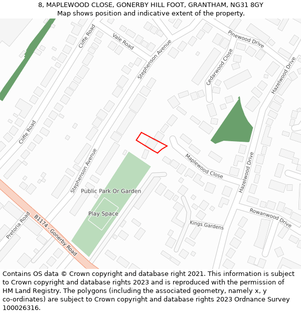 8, MAPLEWOOD CLOSE, GONERBY HILL FOOT, GRANTHAM, NG31 8GY: Location map and indicative extent of plot