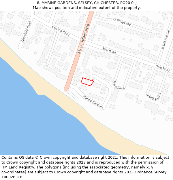 8, MARINE GARDENS, SELSEY, CHICHESTER, PO20 0LJ: Location map and indicative extent of plot