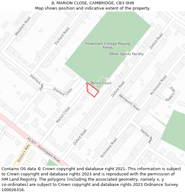 8, MARION CLOSE, CAMBRIDGE, CB3 0HN: Location map and indicative extent of plot