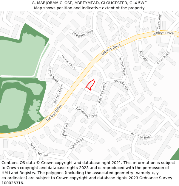8, MARJORAM CLOSE, ABBEYMEAD, GLOUCESTER, GL4 5WE: Location map and indicative extent of plot