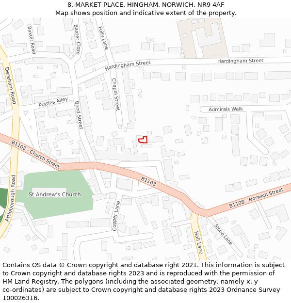 8, MARKET PLACE, HINGHAM, NORWICH, NR9 4AF: Location map and indicative extent of plot