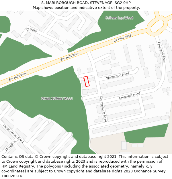 8, MARLBOROUGH ROAD, STEVENAGE, SG2 9HP: Location map and indicative extent of plot