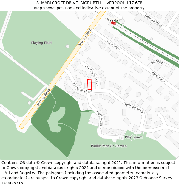 8, MARLCROFT DRIVE, AIGBURTH, LIVERPOOL, L17 6ER: Location map and indicative extent of plot
