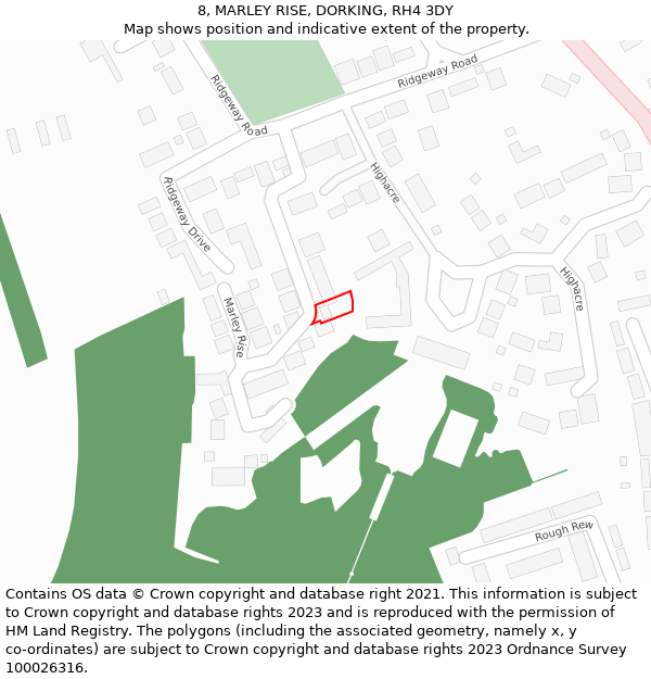 8, MARLEY RISE, DORKING, RH4 3DY: Location map and indicative extent of plot