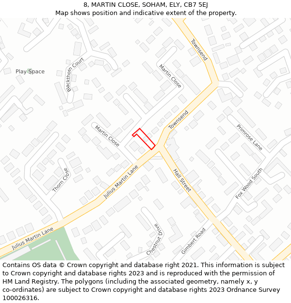 8, MARTIN CLOSE, SOHAM, ELY, CB7 5EJ: Location map and indicative extent of plot