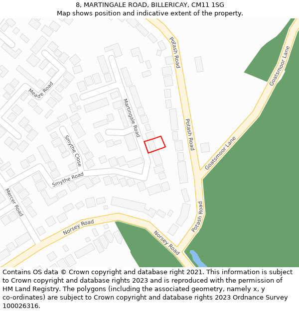8, MARTINGALE ROAD, BILLERICAY, CM11 1SG: Location map and indicative extent of plot