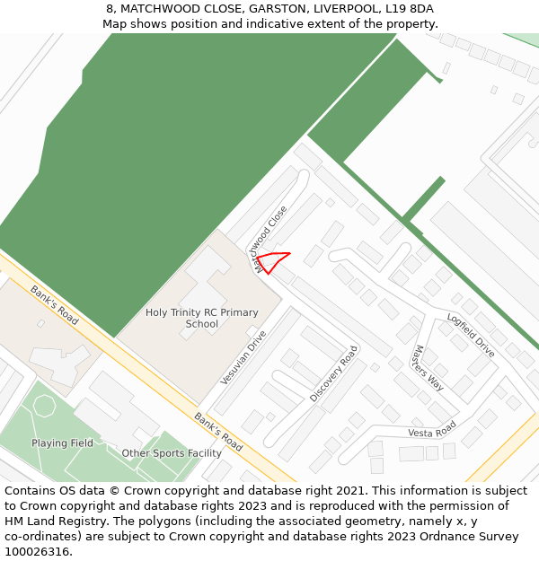 8, MATCHWOOD CLOSE, GARSTON, LIVERPOOL, L19 8DA: Location map and indicative extent of plot