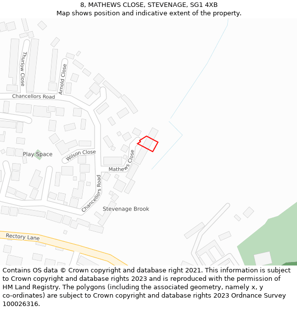 8, MATHEWS CLOSE, STEVENAGE, SG1 4XB: Location map and indicative extent of plot