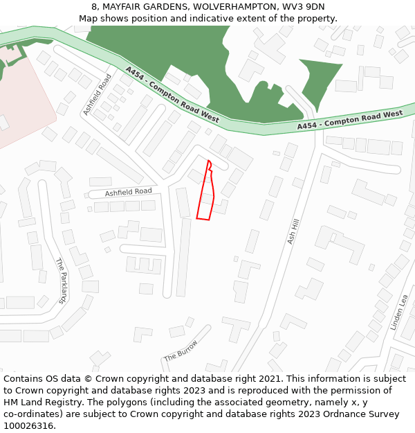 8, MAYFAIR GARDENS, WOLVERHAMPTON, WV3 9DN: Location map and indicative extent of plot