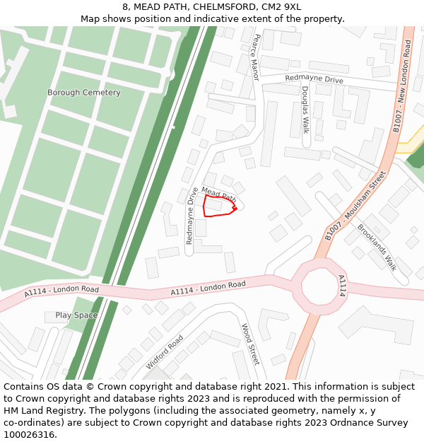 8, MEAD PATH, CHELMSFORD, CM2 9XL: Location map and indicative extent of plot