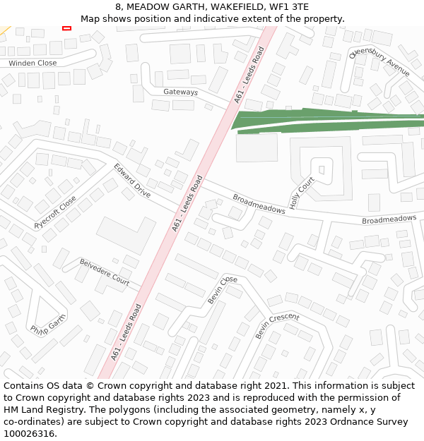 8, MEADOW GARTH, WAKEFIELD, WF1 3TE: Location map and indicative extent of plot