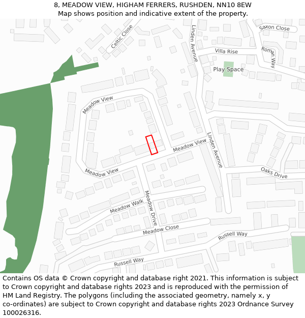 8, MEADOW VIEW, HIGHAM FERRERS, RUSHDEN, NN10 8EW: Location map and indicative extent of plot