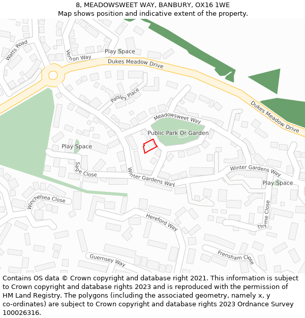 8, MEADOWSWEET WAY, BANBURY, OX16 1WE: Location map and indicative extent of plot