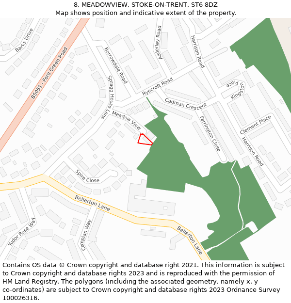 8, MEADOWVIEW, STOKE-ON-TRENT, ST6 8DZ: Location map and indicative extent of plot