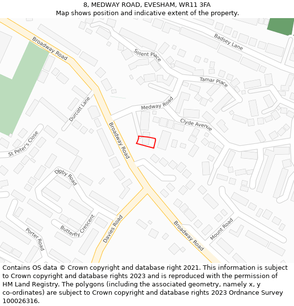 8, MEDWAY ROAD, EVESHAM, WR11 3FA: Location map and indicative extent of plot