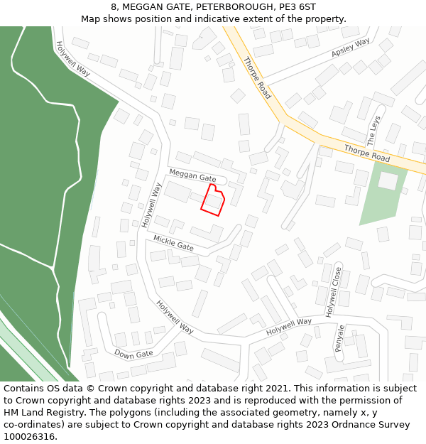 8, MEGGAN GATE, PETERBOROUGH, PE3 6ST: Location map and indicative extent of plot