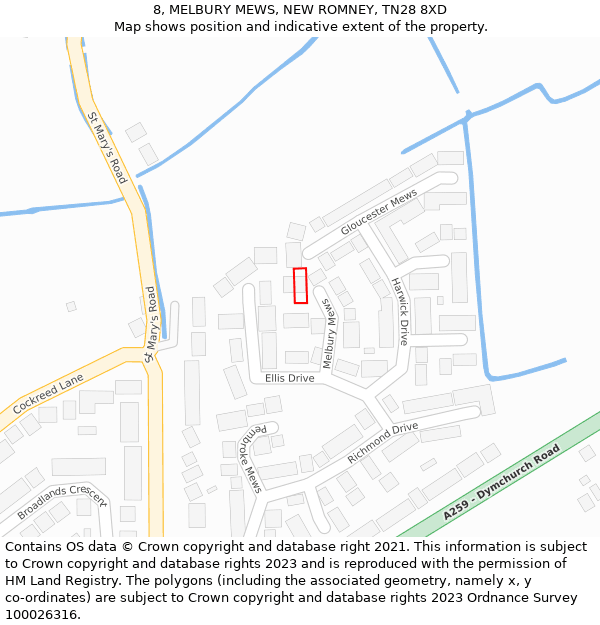 8, MELBURY MEWS, NEW ROMNEY, TN28 8XD: Location map and indicative extent of plot