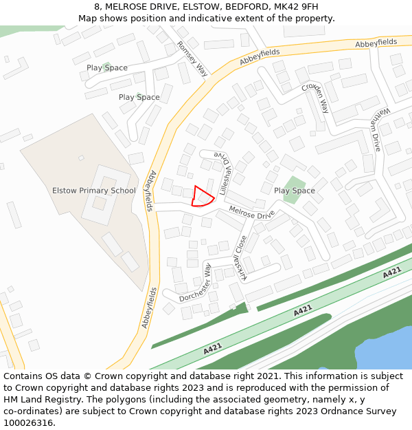 8, MELROSE DRIVE, ELSTOW, BEDFORD, MK42 9FH: Location map and indicative extent of plot