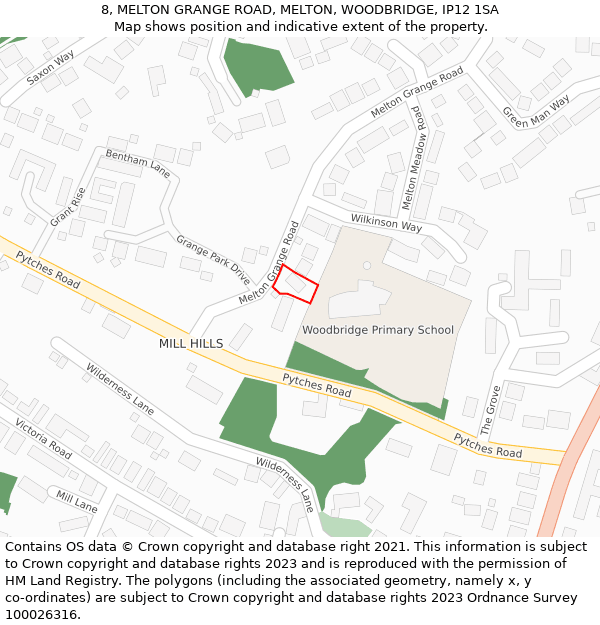 8, MELTON GRANGE ROAD, MELTON, WOODBRIDGE, IP12 1SA: Location map and indicative extent of plot
