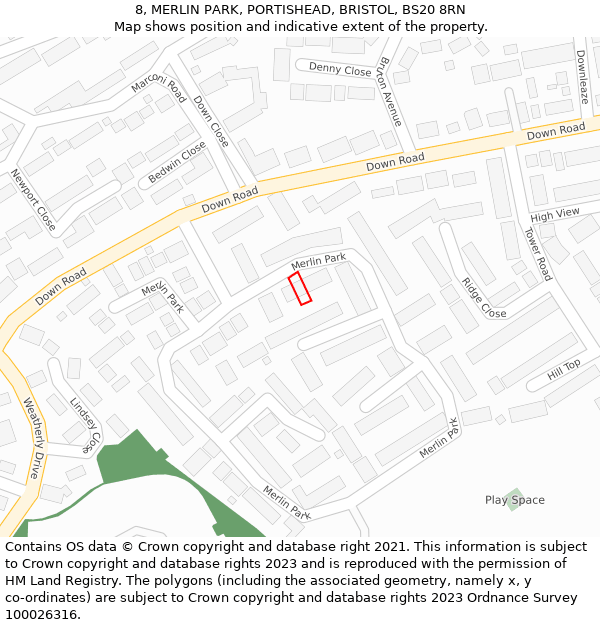 8, MERLIN PARK, PORTISHEAD, BRISTOL, BS20 8RN: Location map and indicative extent of plot