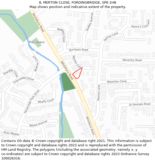 8, MERTON CLOSE, FORDINGBRIDGE, SP6 1HB: Location map and indicative extent of plot