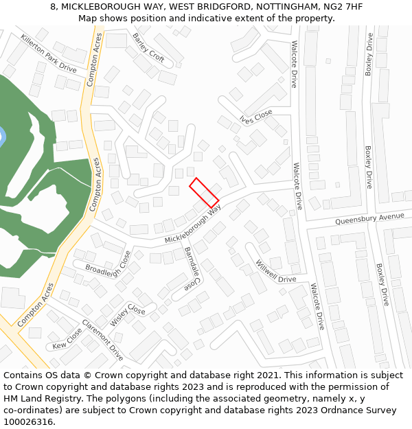 8, MICKLEBOROUGH WAY, WEST BRIDGFORD, NOTTINGHAM, NG2 7HF: Location map and indicative extent of plot