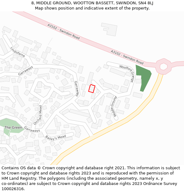 8, MIDDLE GROUND, WOOTTON BASSETT, SWINDON, SN4 8LJ: Location map and indicative extent of plot