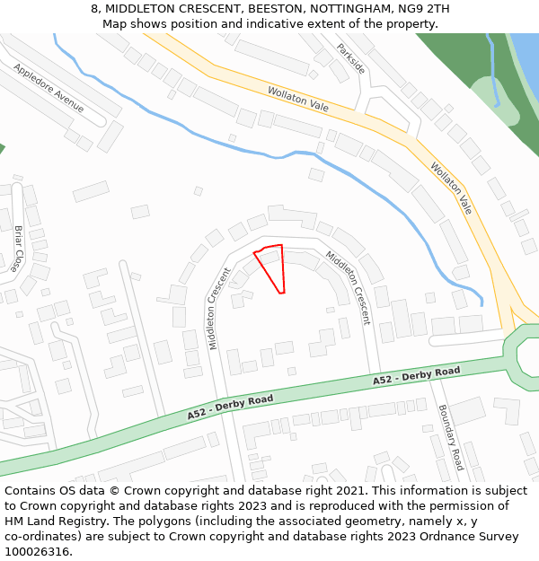 8, MIDDLETON CRESCENT, BEESTON, NOTTINGHAM, NG9 2TH: Location map and indicative extent of plot