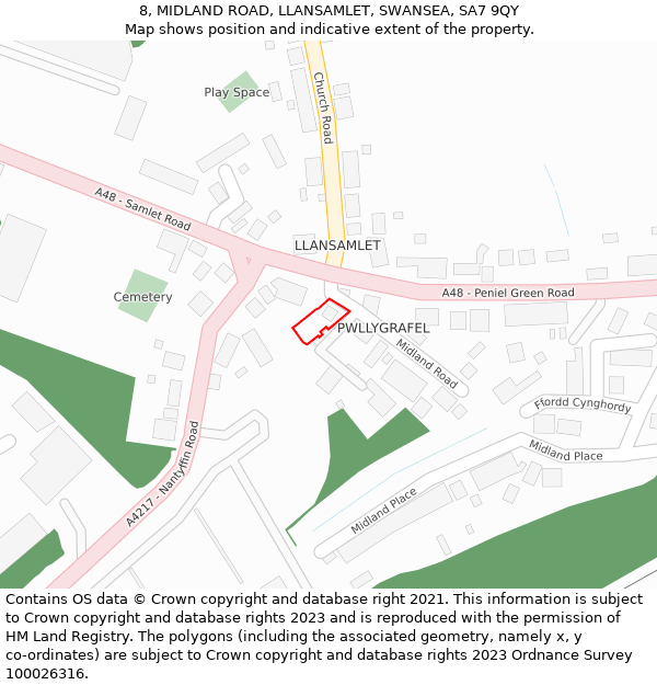 8, MIDLAND ROAD, LLANSAMLET, SWANSEA, SA7 9QY: Location map and indicative extent of plot