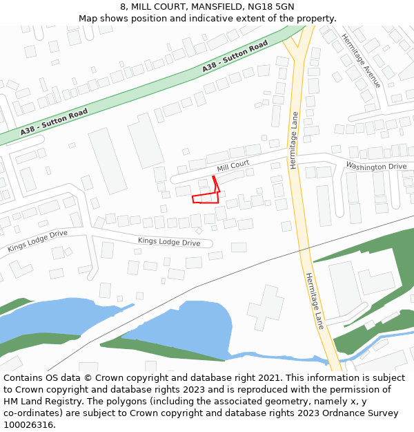 8, MILL COURT, MANSFIELD, NG18 5GN: Location map and indicative extent of plot