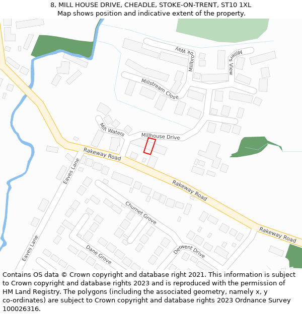 8, MILL HOUSE DRIVE, CHEADLE, STOKE-ON-TRENT, ST10 1XL: Location map and indicative extent of plot