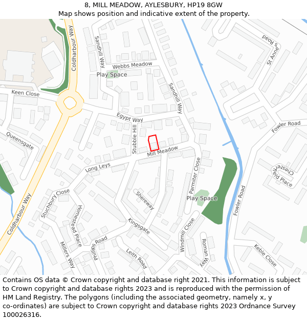 8, MILL MEADOW, AYLESBURY, HP19 8GW: Location map and indicative extent of plot