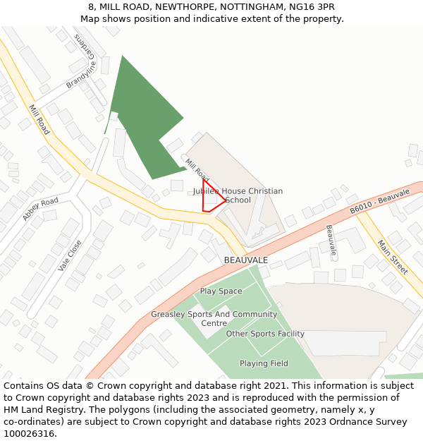 8, MILL ROAD, NEWTHORPE, NOTTINGHAM, NG16 3PR: Location map and indicative extent of plot
