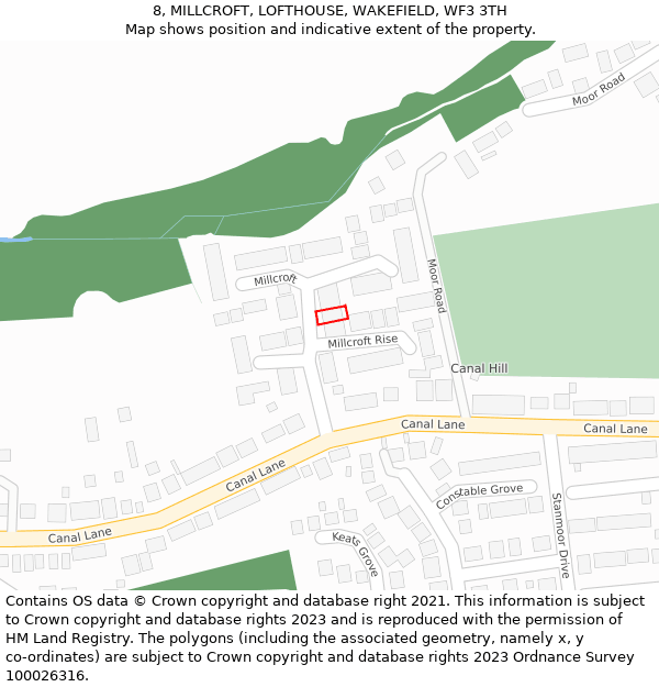 8, MILLCROFT, LOFTHOUSE, WAKEFIELD, WF3 3TH: Location map and indicative extent of plot