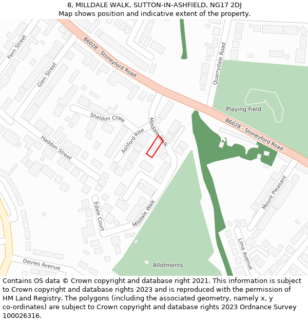 8, MILLDALE WALK, SUTTON-IN-ASHFIELD, NG17 2DJ: Location map and indicative extent of plot