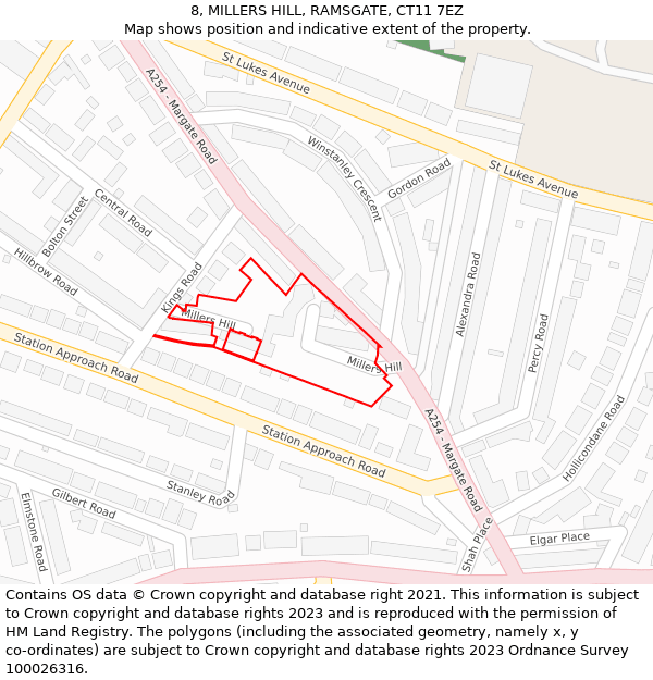 8, MILLERS HILL, RAMSGATE, CT11 7EZ: Location map and indicative extent of plot