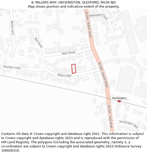 8, MILLERS WAY, HECKINGTON, SLEAFORD, NG34 9JG: Location map and indicative extent of plot